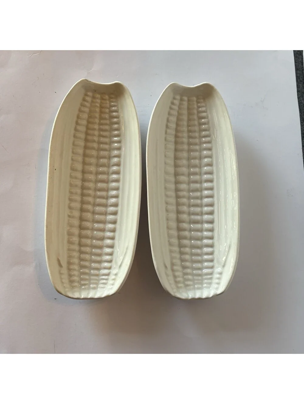 WHITE STONEWARE CORN ON THE COB HOLDERS SET OF FOUR